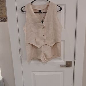 Cream Sleeveless Vest and Shorts Set